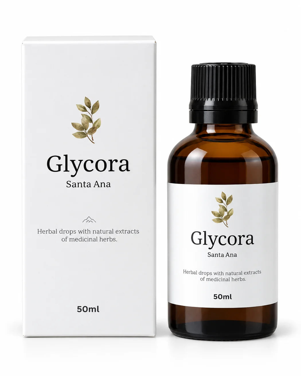 Glycora Santa Ana herbal drops, 50 ml bottle and box