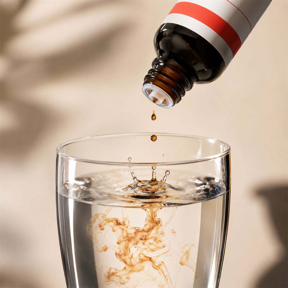 Alvusin drops in a glass of water